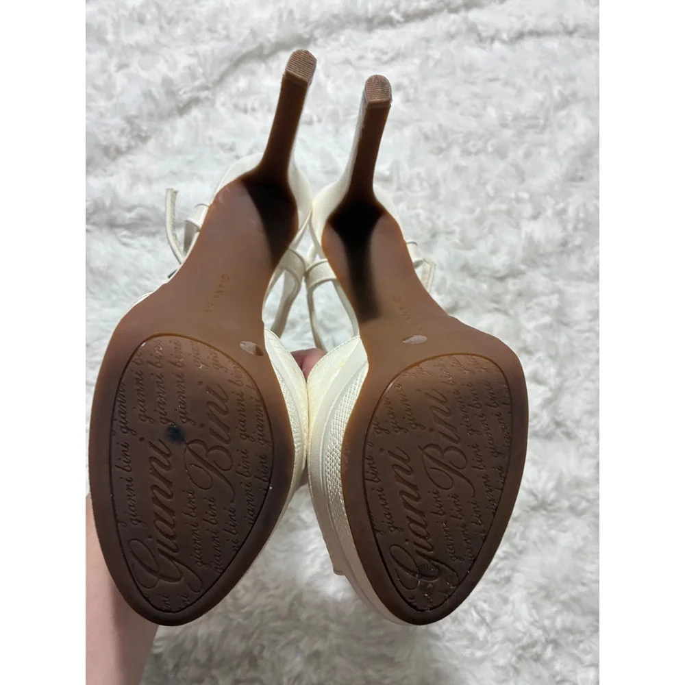 Gianni Bini Cream T-Strap Platform Heels Snake Embossed Stilettos 9M